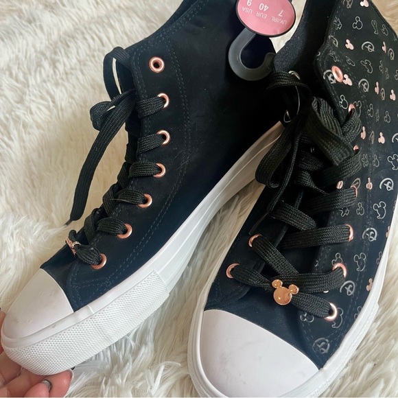 Disney Mickey Mouse Sneakers High Top Rose Gold Pink Black  Size 9 Primark Colab - Picture 4 of 9